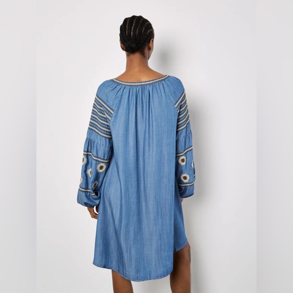 APRICOT 🍑- Blue Embroidered Long Sleeve V-Neck Dress - Picture 5 of 6